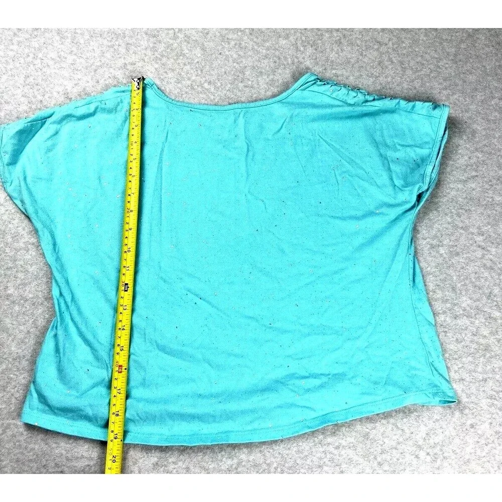 Justice Girls 18/20 Blue Glitter Short Sleeve Crewneck Top Back to School